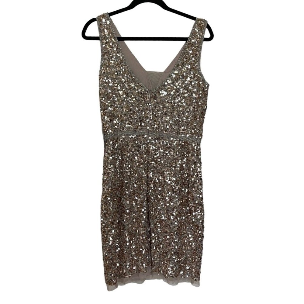 Mac Duggal Dress Size 8 Copper Silver Body Con Mini‎ Sequined Scallop - Picture 7 of 16
